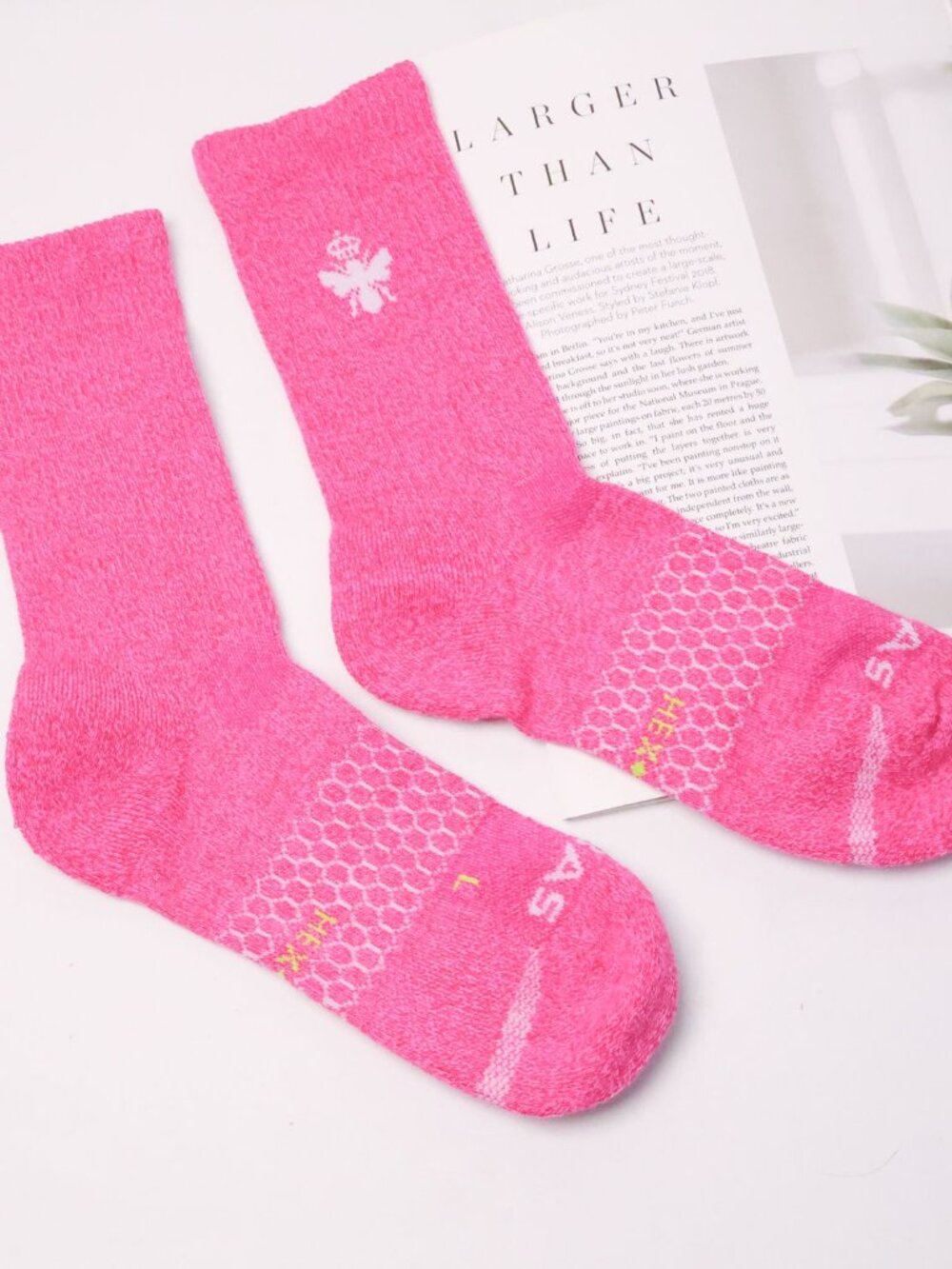 Size L Bombas Calf Socks Comfortable Pink Knit Durable Style